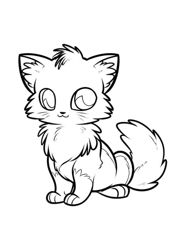 РаскраскаAnime Котёнок с Бантиком Волшебное Перо в Мире Аниме