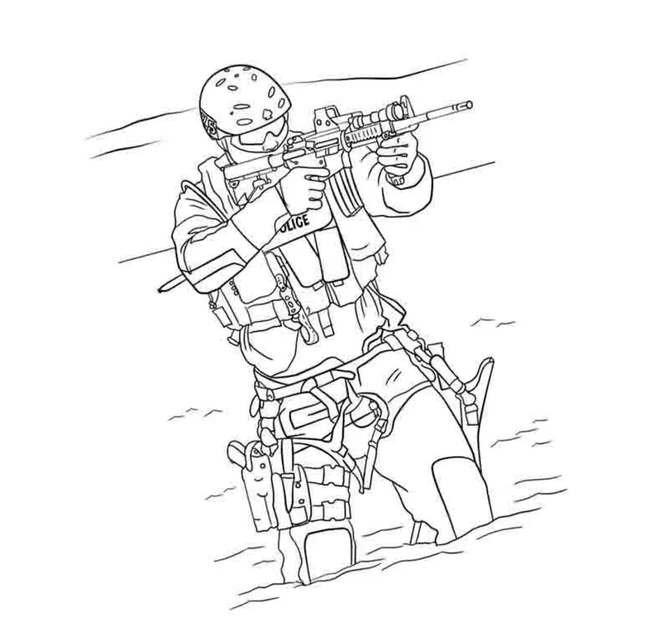РаскраскаSpecial Ops Солдат с Винтовкой