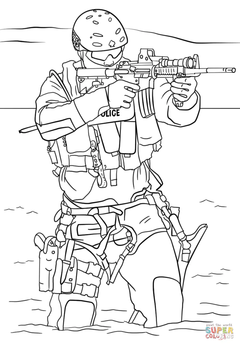 РаскраскаSpecial Ops Солдат с Винтовкой