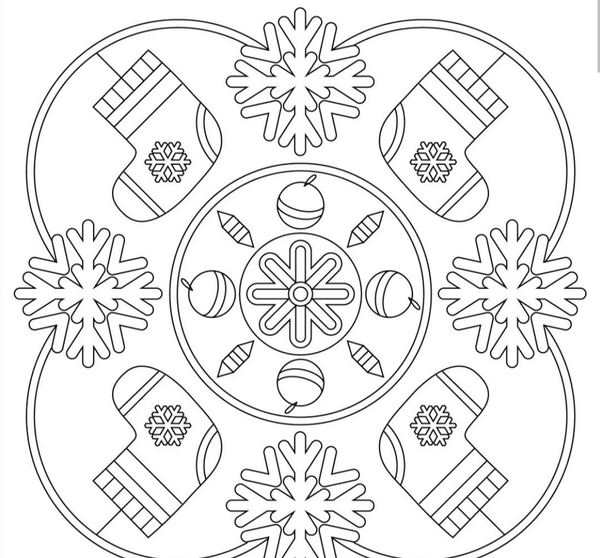 Новогодняя Мандала раскраска