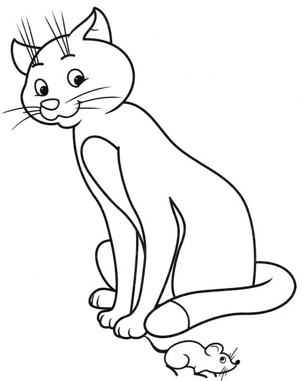 Раскраска кот и мышка для детей