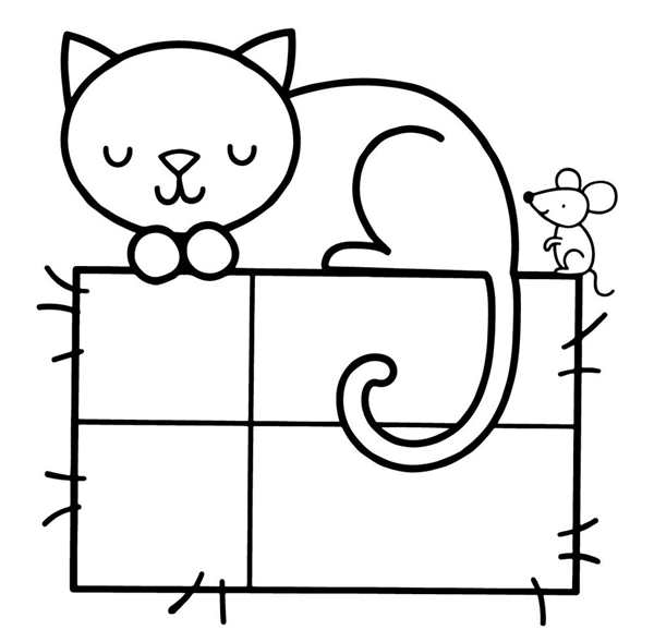 Котик с мышкой раскраска