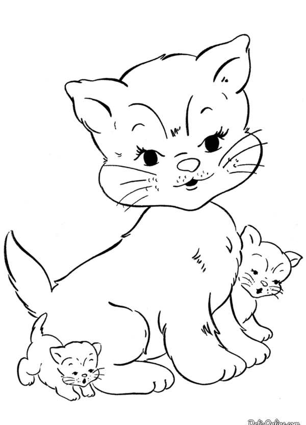 Разукрашивай Кошку с Котятами