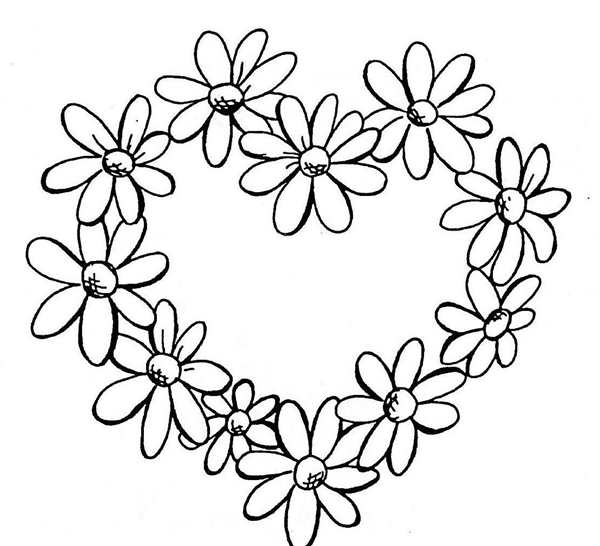 Сердце из цветов раскраска