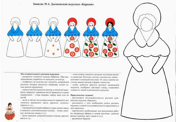 Дымковская игрушка Барыня раскраска