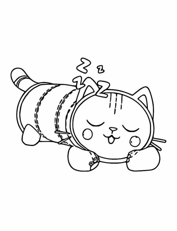 Спящий Котёнок В Шапочке Увлекательная Раскраска