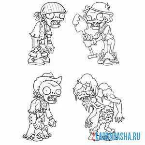 Plants vs Zombies раскраска зомби